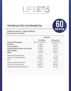 Vitamina C y Zinc suplemento alimenticio Lifeed5 cápsulas