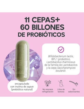11 Cepas Megabiotic con inulina de agave, lactobacillus acidophilus de 60 cápsulas