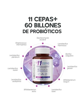 11 Cepas Megabiotic con inulina de agave, lactobacillus acidophilus de 60 cápsulas