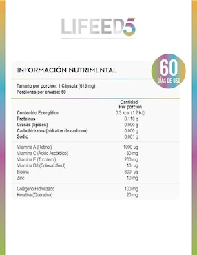 Cápsulas a base de Colágeno + Keratina + Biotina + Vitamina E LIFEED5 Lifeed5