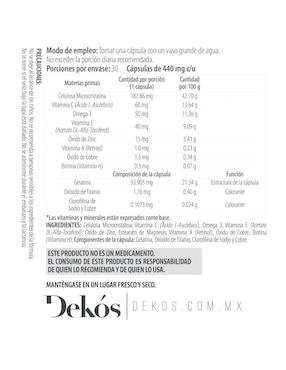 Suplemento alimenticio Dekós de 30 cápsulas