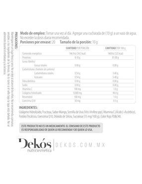 Suplemento alimenticio Dekós sabor mango de 200 g