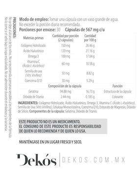Suplemento alimenticio Dekós de 30 cápsulas
