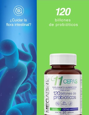 11 cepas 120 billones de probióticos Megabiotic de 60 cápsulas