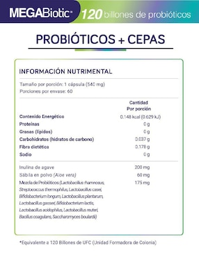 11 cepas 120 billones de probióticos Megabiotic de 60 cápsulas
