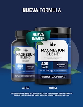 Magnesium mix 4 tipos de magnesio, citrato, glicinato, gluconato y óxido de magnesio con 400 cápsulas. life360+ de 400 cápsulas