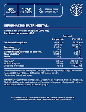 Magnesium mix 4 tipos de magnesio, citrato, glicinato, gluconato y óxido de magnesio con 400 cápsulas. life360+ de 400 cápsulas