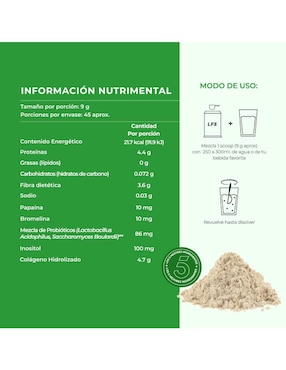 Colágeno hidrolizado, probióticos 50 billones, enzimas digestivas y prebioticos en polvo Lifeed5 Lifeed5 de 405 g