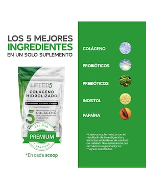 Colágeno hidrolizado, probióticos 50 billones, enzimas digestivas y prebioticos en polvo Lifeed5 Lifeed5 de 405 g