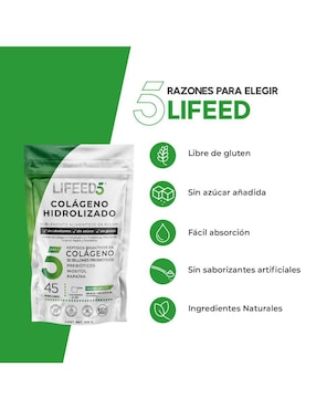 Colágeno hidrolizado, probióticos 50 billones, enzimas digestivas y prebioticos en polvo Lifeed5 Lifeed5 de 405 g