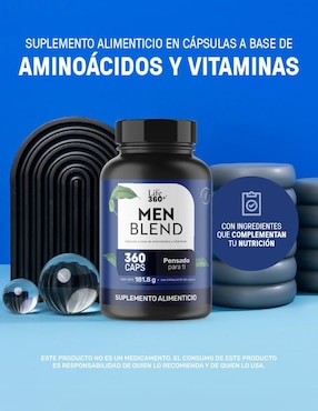 All men Life360+ con creatina monohidratada, bcaa 2:1:1 (l-leucina, l-isoleucina, l-valina) y l-arginina, vitaminas de 360 cápsulas