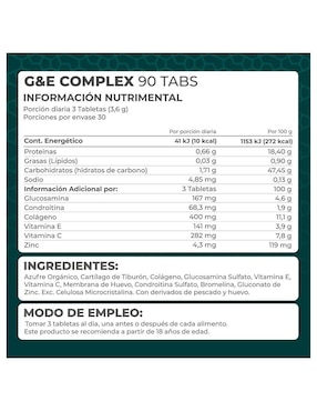 Suplemento G & E Complex Pronat Pronat con glucosamina de 90 tabletas
