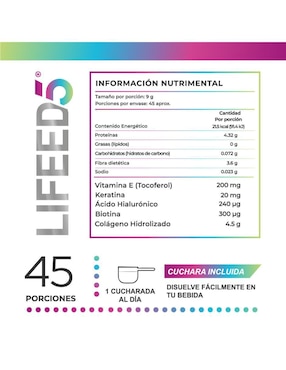 Colágeno Hidrolizado en Polvo + Biotina, Keratina, Acido Hialurónico, Vitamina E, LIFEED5 Lifeed5