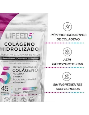 Colágeno Hidrolizado en Polvo + Biotina, Keratina, Acido Hialurónico, Vitamina E, LIFEED5 Lifeed5
