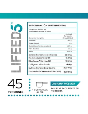 Colágeno Hidrolizado en Polvo para articulaciones + Glucosamina, Condroitina, Calcio, Complejo B LIFEED5 Lifeed5