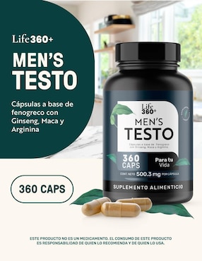 Mens Testo Suplemento con Fenogreco, Maca, Magnesio, L- arginina y vitaminas de 360 Cápsulas Life360+ para hombre