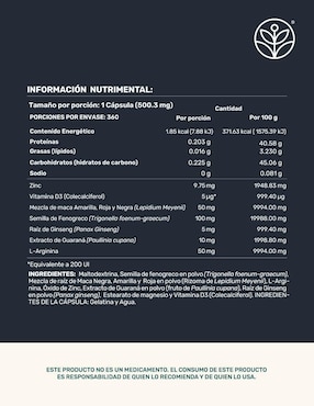 Mens Testo Suplemento con Fenogreco, Maca, Magnesio, L- arginina y vitaminas de 360 Cápsulas Life360+ para hombre