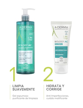 Crema para rostro y labios recomendada para acné  día y noche Aderma Biology para piel grasa