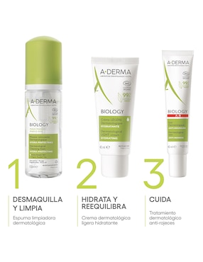 Limpiador facial espuma limpiadora hidratante y desmaquillante Aderma Biology para hidratar