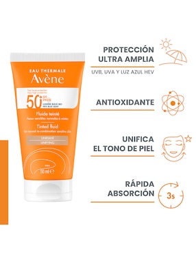 Protector solar FPS 50 fluido con color protector solar facial Avène Gama Naranja 50 ml