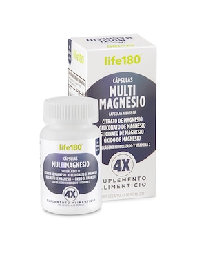 Multimagnesio Life180 con citrato de magnesio, glicinato de magnesio, gluconato de magnesio, óxido de magnesio no saborizado 60 cápsulas
