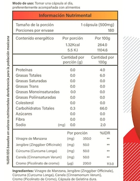 Meta Boost B Health Be Natural con vinagre de manzana, jengibre, cúrcuma, canela y cromo de 1 pieza