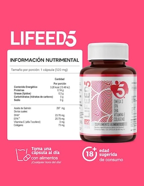 Omega 3, EPA, DHA + Vitamina E y Colágeno Lifeed5 de 120 cápsulas