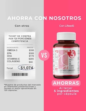 Omega 3, EPA, DHA + Vitamina E y Colágeno Lifeed5 de 120 cápsulas