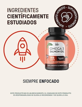Suplemento alimenticio con omega 3, aceite de salmón con DHA y EPA de 180 cápsulas Life360+