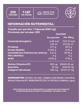 Suplementos alimenticios biotina keratina colágeno hidrolizado life360+