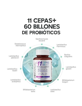 Probióticos 60 Billones y 11 Cepas e Inulina de Agave Megabiotic con enzimas digestivas y probióticos