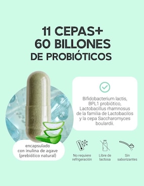 Probióticos 60 Billones y 11 Cepas e Inulina de Agave Megabiotic con enzimas digestivas y probióticos