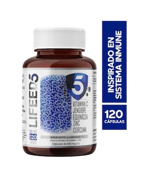 Reforzador inmune con Vitamina C, Vitamina D3, Jengibre, Equinacea, Zinc, Cúrcuma LIFEED5 Lifeed5