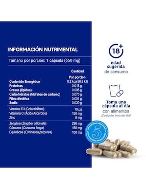 Reforzador inmune con Vitamina C, Vitamina D3, Jengibre, Equinacea, Zinc, Cúrcuma LIFEED5 Lifeed5