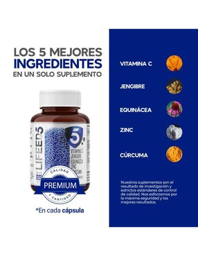 Reforzador inmune con Vitamina C, Vitamina D3, Jengibre, Equinacea, Zinc, Cúrcuma LIFEED5 Lifeed5