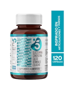 Glucosamina, Condroitina, Colágeno Hidrolizado, Calcio y Vitamina, Suplemento para Articulaciones, Huesos y Músculos 120 Cápsulas Lifeed5