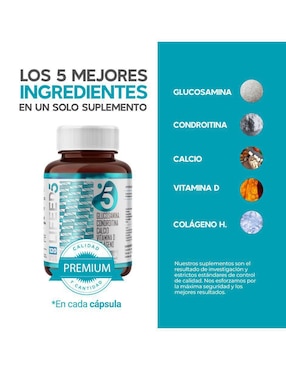Glucosamina, Condroitina, Colágeno Hidrolizado, Calcio y Vitamina, Suplemento para Articulaciones, Huesos y Músculos 120 Cápsulas Lifeed5