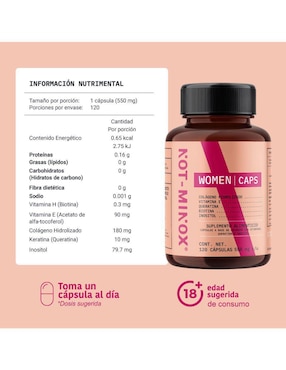 Cápsulas para Crecimiento de Cabello NOT-MINOX: Biotina + Colágeno + Vitamina E + Queratina + Inositol Not Minox
