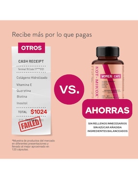 Cápsulas para Crecimiento de Cabello NOT-MINOX: Biotina + Colágeno + Vitamina E + Queratina + Inositol Not Minox