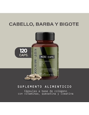 Cápsulas para Crecimiento de Cabello, Barba y Bigote NOT-MINOX Not Minox con colágeno, vitamina e, queratina, biotina y creatina