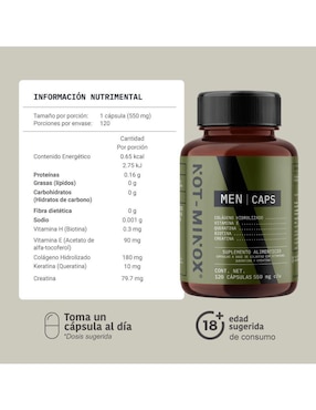 Cápsulas para Crecimiento de Cabello, Barba y Bigote NOT-MINOX Not Minox con colágeno, vitamina e, queratina, biotina y creatina