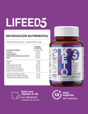 Keto con Cetonas de Frambuesa, BHB + Calcio + Magnesio + Vinagre de Manzana + Jengibre + Vitamina C LIFEED5 Lifeed5
