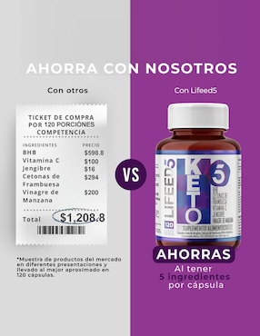 Keto con Cetonas de Frambuesa, BHB + Calcio + Magnesio + Vinagre de Manzana + Jengibre + Vitamina C LIFEED5 Lifeed5