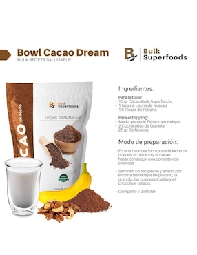 Cacao en Polvo Bulk Superfoods sabor cacao de 1 kg