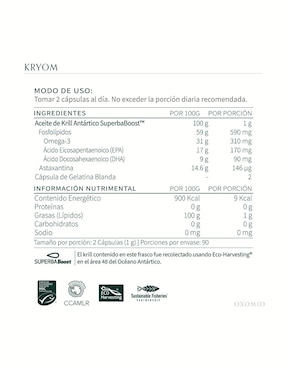 Kryom Oxomio con omega 3, aceite de salmón, dha y epa de 180 cápsulas