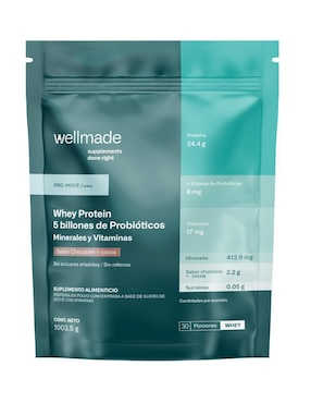 Suplemento Alimenticio Wellmade Con Proteína Whey Y Probióticos Sabor Chocolate Y Cocoa 1 Kg