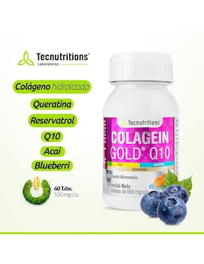 Colagein Gold Q10 Tecnutritions con colágeno, vitamina e, queratina, e inositol de 60 tabletas