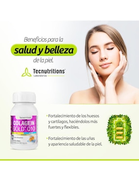Colagein Gold Q10 Tecnutritions con colágeno, vitamina e, queratina, e inositol de 60 tabletas