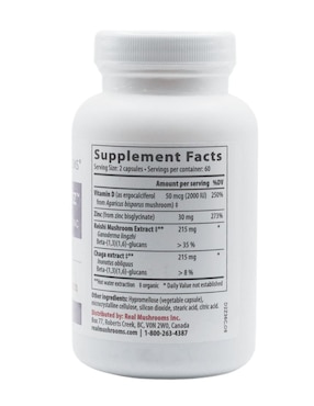 Mushroom D2z Real Mushrooms con zinc sabor natural de 120 cápsulas