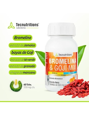 Bromelina y Goji Mix Tecnutritions con vinagre de manzana de 60 tabletas